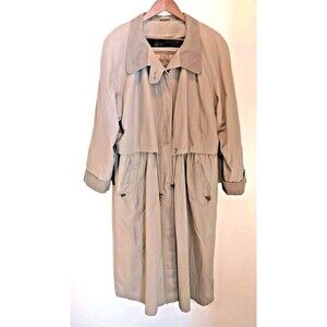 Vtg Fleet Street Trench Coat Women's 16 Tan Genuine Suede Trim Plaid Lined 80s